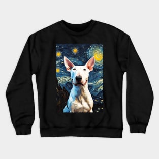 Cute Adorable Bull Terrier Dog Breed Painting in a Van Gogh Starry Night Art Style Crewneck Sweatshirt